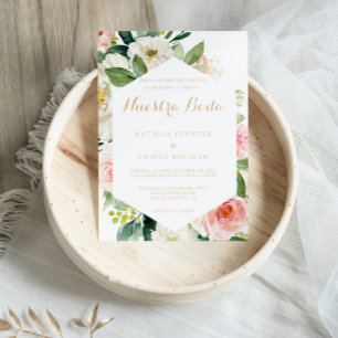 Invitation Verdure & Or Géométrique Élégant Mariage espagnol