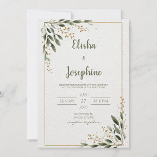 Invitation Verdure or minimaliste Mariage de cadre feuille