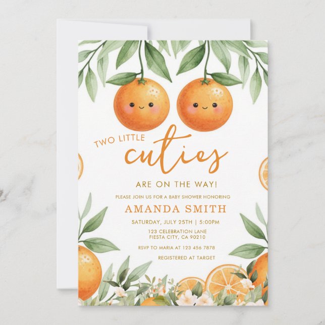 Invitation Verdure Orange Deux petites mignonnes sont en rout (Devant)