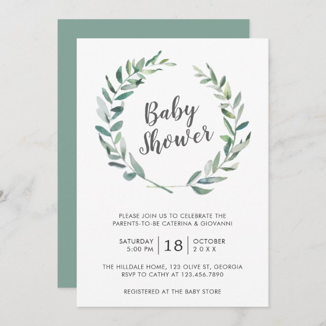 Invitation Verdure rustique Baby shower de couples neutres en (Devant / Derrière)