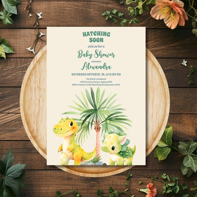 Invitation Verdure rustique Baby shower Dinosaur mignon (Créateur téléchargé)