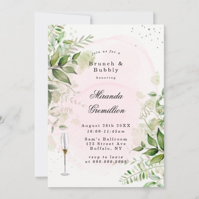 Invitation Verdure rustique Blush Pink Airy Brunch & Bubbly (Devant)