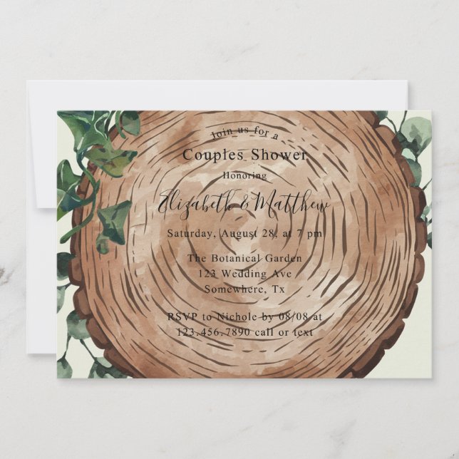 Invitation Verdure rustique et coupe bois Couples Douche (Devant)