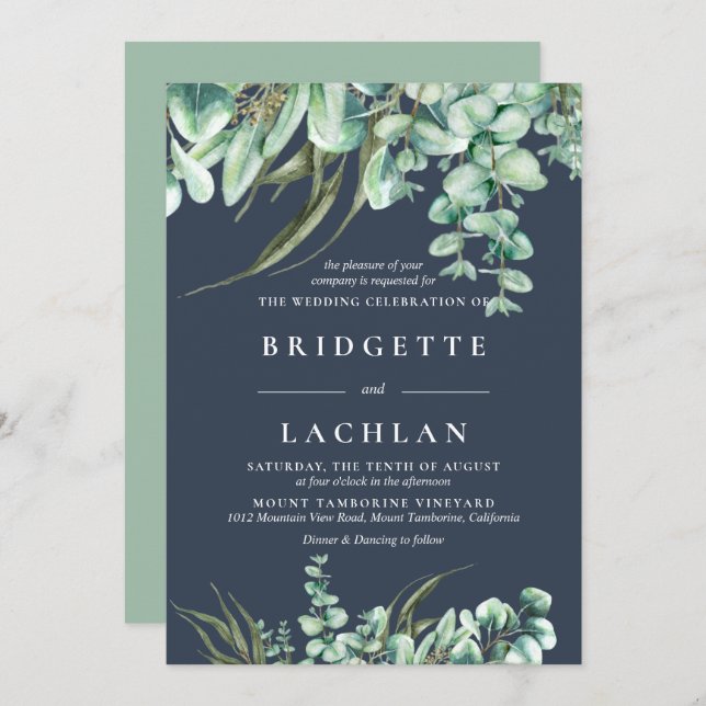 Invitation Verdure rustique et Mariage Eucalyptus de la Marin (Devant / Derrière)
