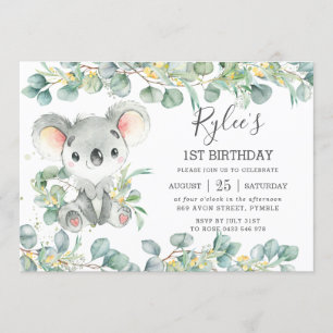 Invitation Verdure rustique Eucalyptus Cute Koala Anniversair