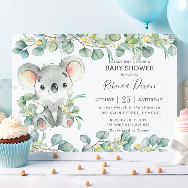 Invitation Verdure rustique Eucalyptus Koala Baby shower garç (Créateur téléchargé)