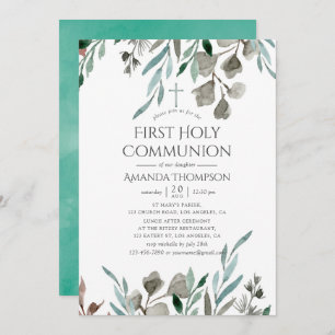 Invitation Verdure rustique Hiver Première Communion sainte