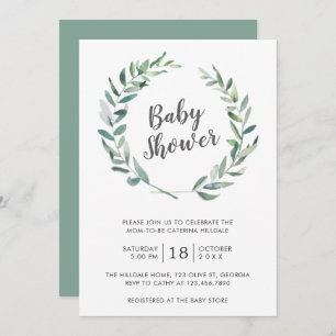 Invitation Verdure rustique Wreath Genre Baby shower neutre