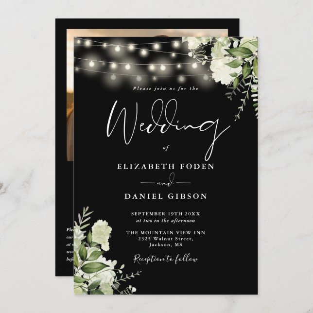 Invitation Verdure String Lights QR Code Mariage photo (Devant / Derrière)