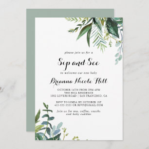 Invitation Verdure Tropical Moderne Calligraphie Sip and See