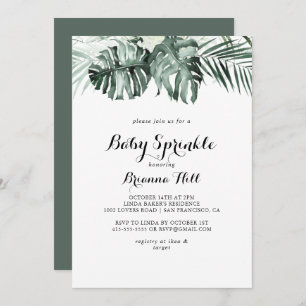 Invitation Verdure tropicale Blanc Floral Bébé Parsemé