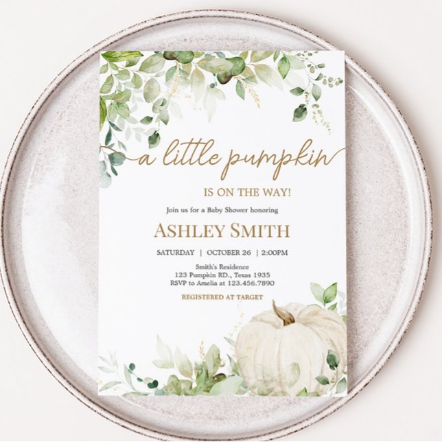 Invitation Verdure Un Petit Baby shower Citrouille (Autumn Pumpkin Baby Shower Invitation)