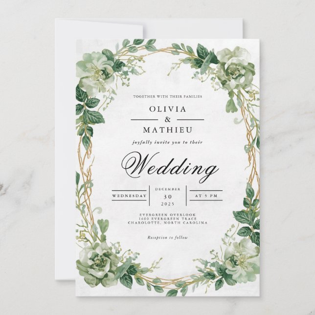 Invitation Verdure verdoyante Mariage d'arc fleuri (Devant)