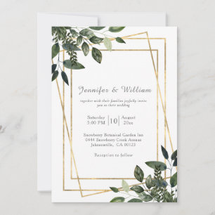 Invitation Verdure vert et or Géométrique Mariage rustique