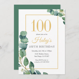 Invitation Verdure Wreath Chic Gold & Sage 100E Anniversaire
