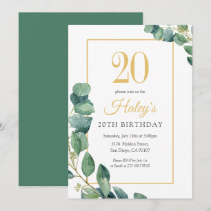 Invitation Verdure Wreath Chic Gold & Sage 19e anniversaire