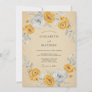 Invitation Verge d'or Grise Mariage Artistique Vintage