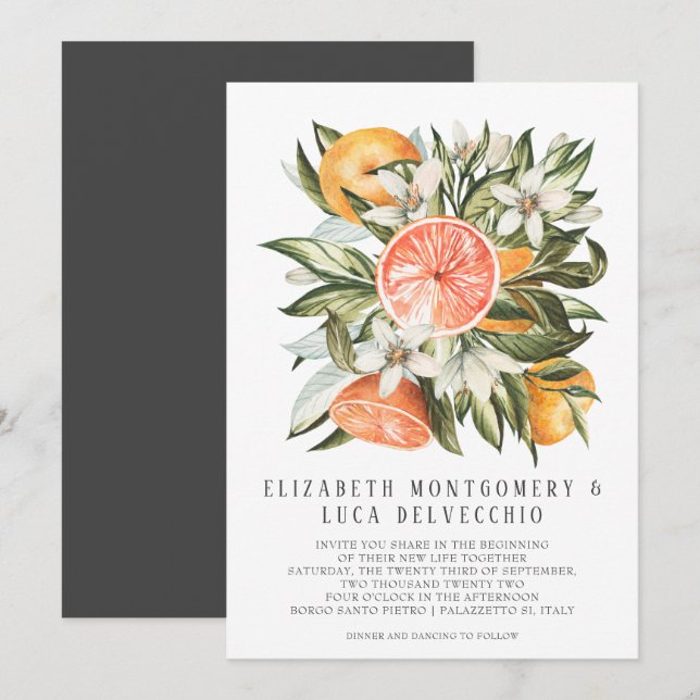 Invitation Verger de Citrus | Mariage Bohème Botanique (Devant / Derrière)