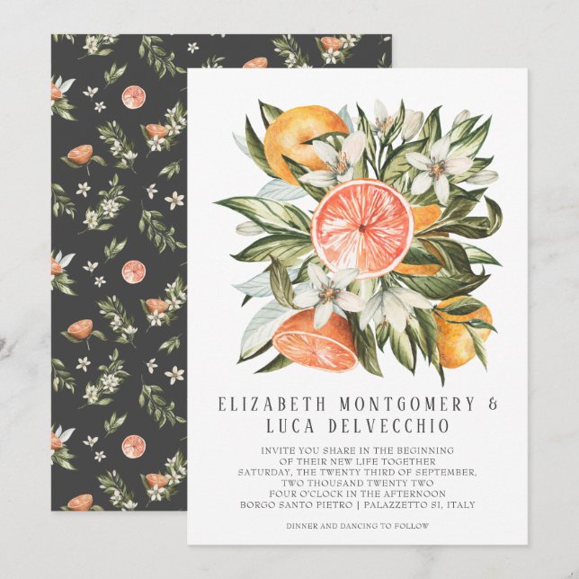 Invitation Verger de Citrus | Mariage Bohème Botanique (Devant / Derrière)