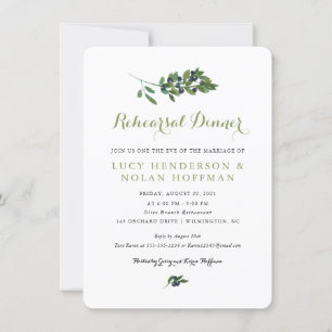 Invitation Verger d'olive aquarelle Dîner de répétition