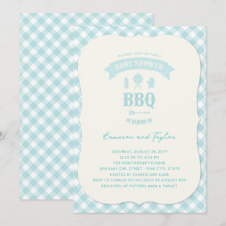 Invitation Vérifications Bleues Fête Prénatale BBQ Garçon Bab