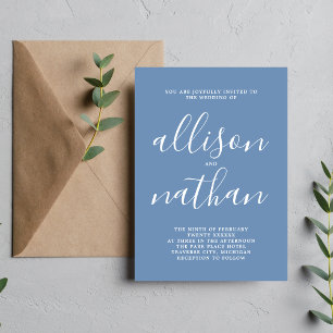 Invitation Véritable Mariage minimaliste en bleu Denim