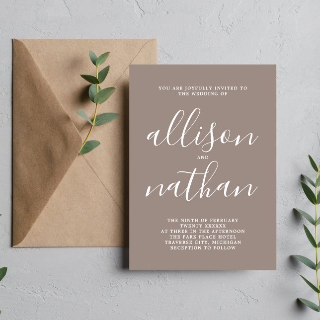 Invitation Véritable Mariage minimaliste Simplicité Taupe (Créateur téléchargé)