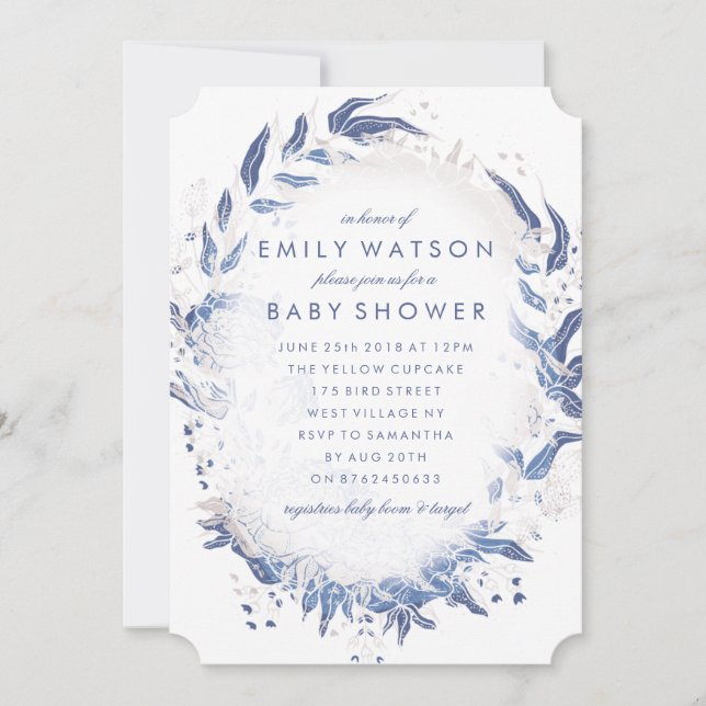 Invitation Véritable Romance Navy Floral Beach Baby shower (Devant)