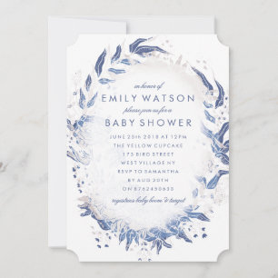 Invitation Véritable Romance Navy Floral Beach Baby shower