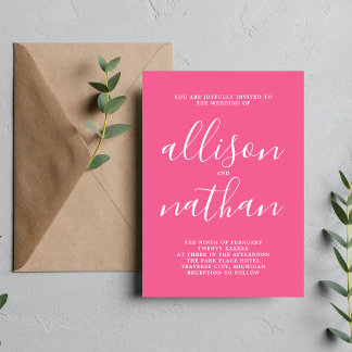 Invitation Véritable simplicité 1 carnation rose Mariage mini