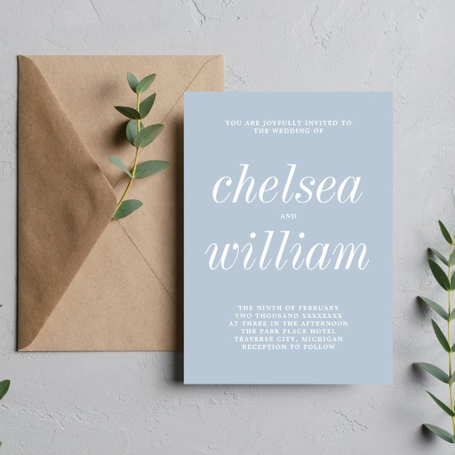 Invitation Véritable simplicité 2 Glacier bleu Mariage minima (Créateur téléchargé)