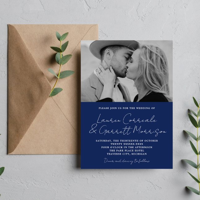 Invitation Véritable simplicité 3 moderne encre bleu Mariage  (Créateur téléchargé)