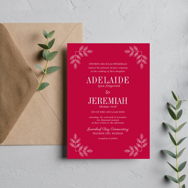 Invitation Véritable simplicité 6 Mariage floral framboise (Créateur téléchargé)
