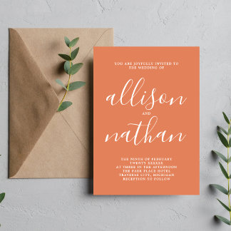 Invitation Véritable Simplicité Coral Minimaliste Mariage