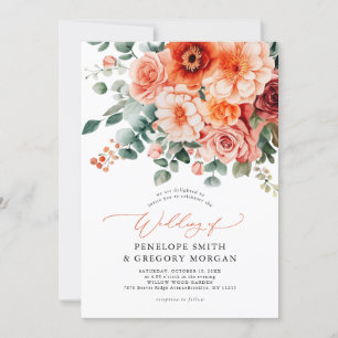 Invitation Verona Sunset Bright Orange Moderne Mariage Floral