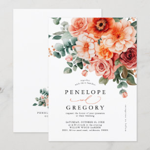Invitation Verona Sunset Bright Orange Moderne Mariage Floral