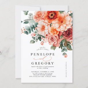 Invitation Verona Sunset Bright Orange Moderne Mariage Floral