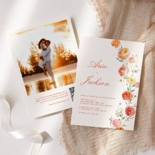 Invitation Vérone Coucher de soleil Orange Mariage Floral QR