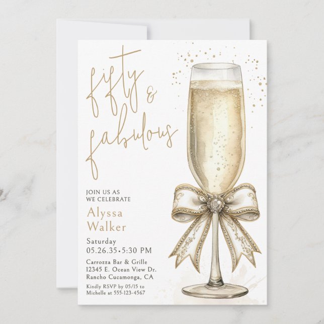 Invitation Verre à Champagne 50 & Fabuleux 50e Anniversaire  (Devant)