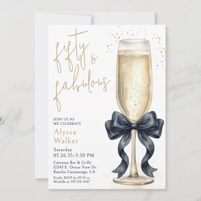Invitation Verre à Champagne 50 & Fabuleux 50e Anniversaire  (Devant)