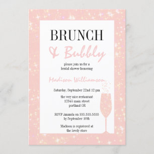 Invitation Verre à champagne à paillettes roses Brunch et Bub