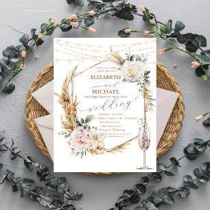 Invitation Verre à Champagne avec Cadre Doré Floral pour Mari