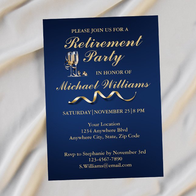 Invitation Verre à Champagne Classique Formel de Retraite Ble (Créateur téléchargé)
