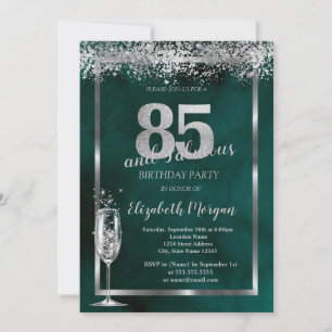 Invitation Verre à Champagne Confettis Argent Vert 85ème