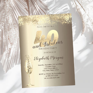 Invitation Verre à Champagne de Luxe Confettis Dorés 40 ans A
