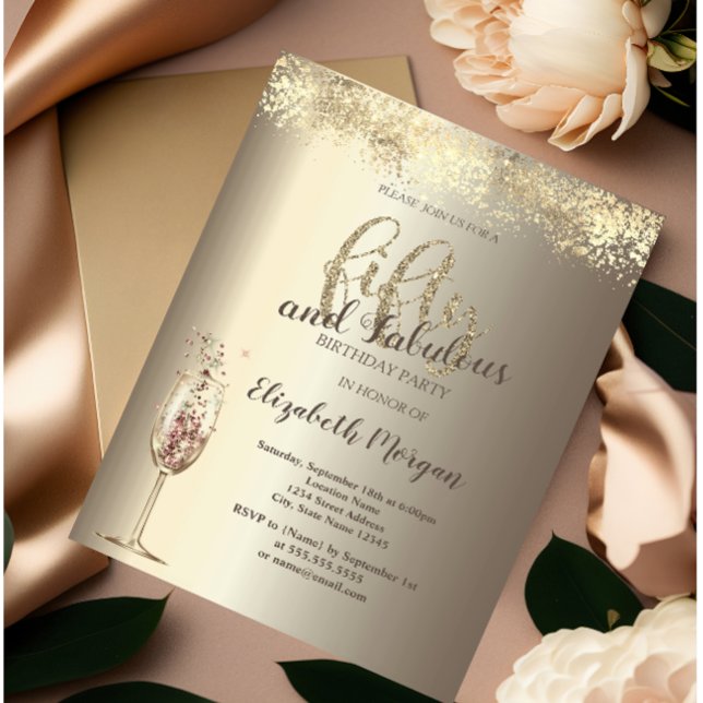 Invitation Verre à Champagne de Luxe Confettis Dorés 50 ans A (Créateur téléchargé)