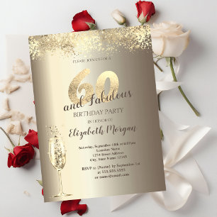 Invitation Verre à Champagne de Luxe Confettis Dorés 60ème An