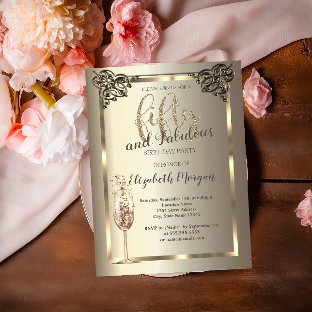 Invitation Verre à Champagne de Luxe de Frontière 50e Anniver (Créateur téléchargé)