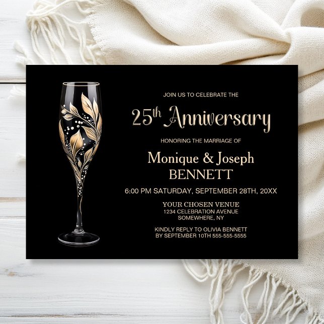 Invitation Verre à Champagne Feuille d'Or 25e Anniversaire de (Créateur téléchargé)