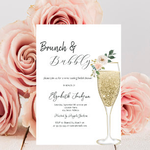 Invitation Verre à champagne Fleur blanche Brunch et bulles 